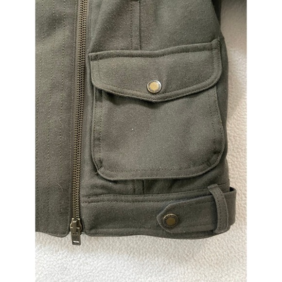 American Eagle Womens Medium Bomber Jacket Olive Green Wool Blend Sherpa Quilted - Picture 14 of 16